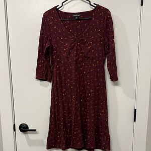 Maurices Burgundy Long Sleeve Dress with Floral Pattern
